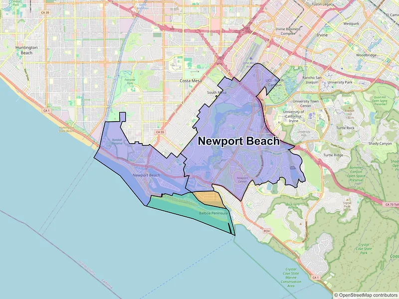 Map of Newport Beach, California and ZIP codes