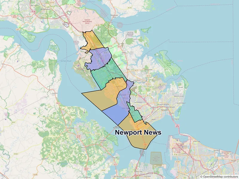 Map of Newport News, Virginia and ZIP codes