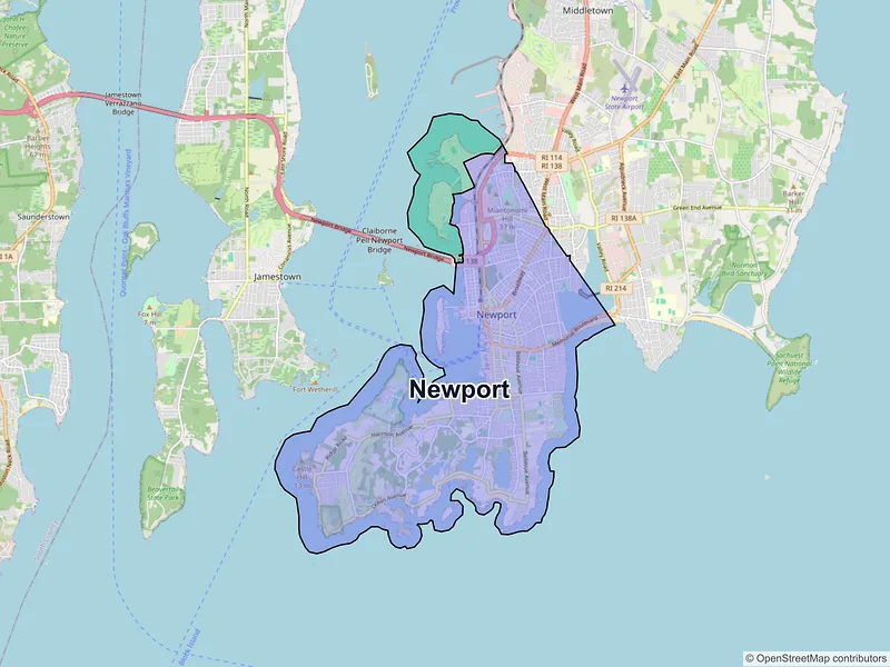 Map of Newport, Rhode Island and ZIP codes
