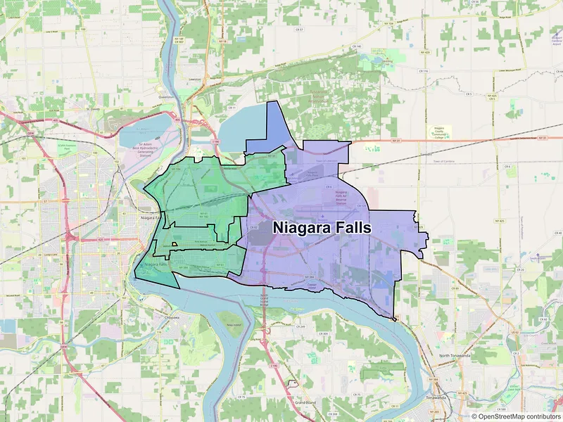 Map of Niagara Falls, New York and ZIP codes