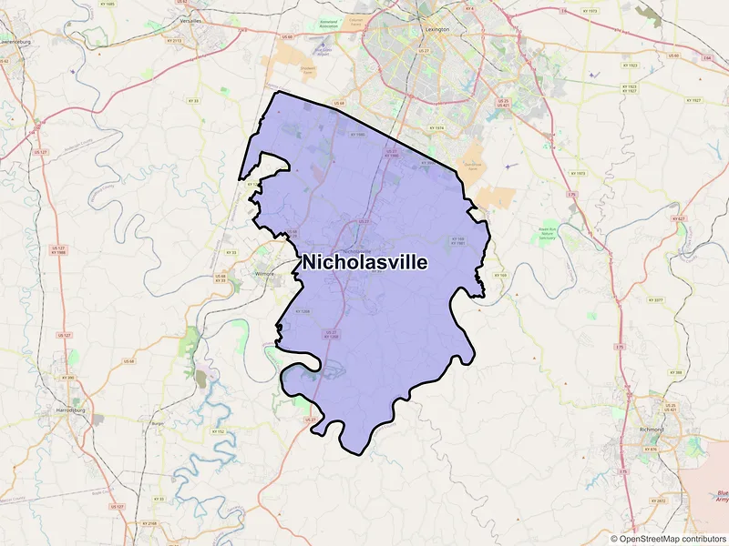 Map of Nicholasville, Kentucky and ZIP codes