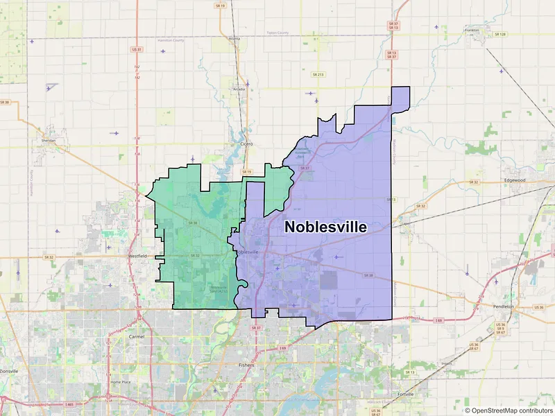 Map of Noblesville, Indiana and ZIP codes
