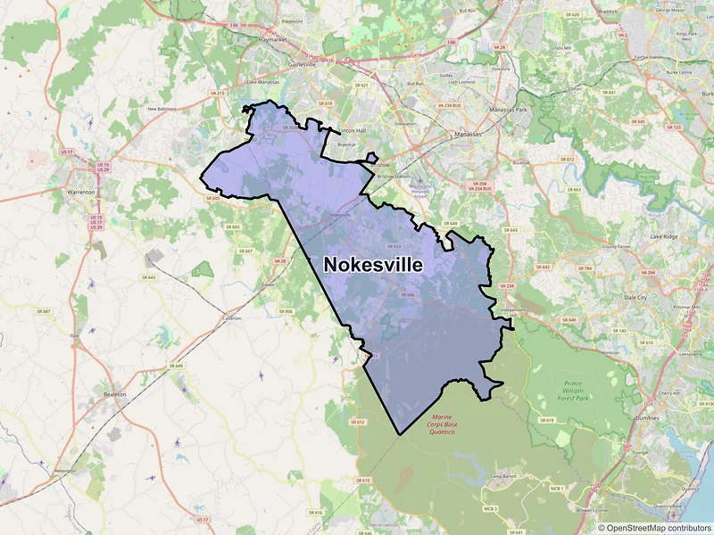 Map of Nokesville, Virginia and ZIP codes