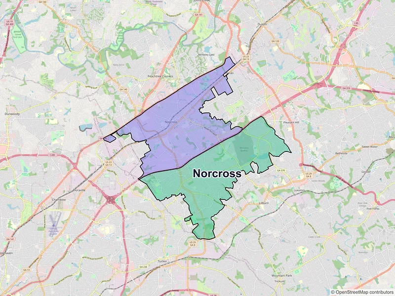 Map of Norcross, Georgia and ZIP codes