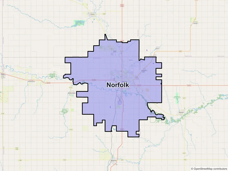 Map of Norfolk, Nebraska and ZIP codes