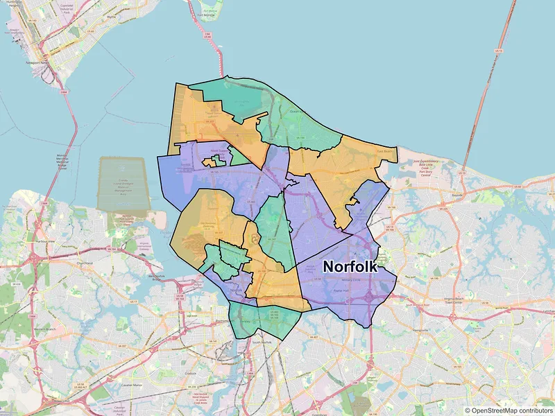 Map of Norfolk, Virginia and ZIP codes
