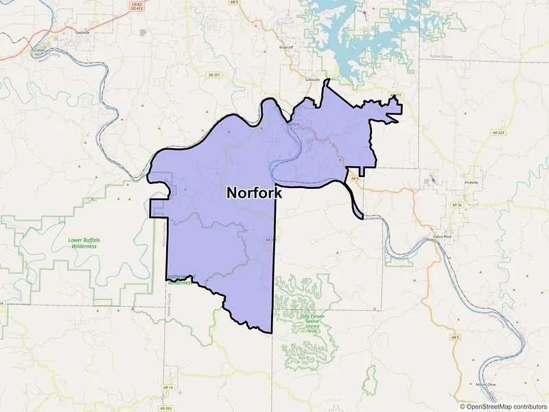 Map of Norfork, Arkansas and ZIP codes