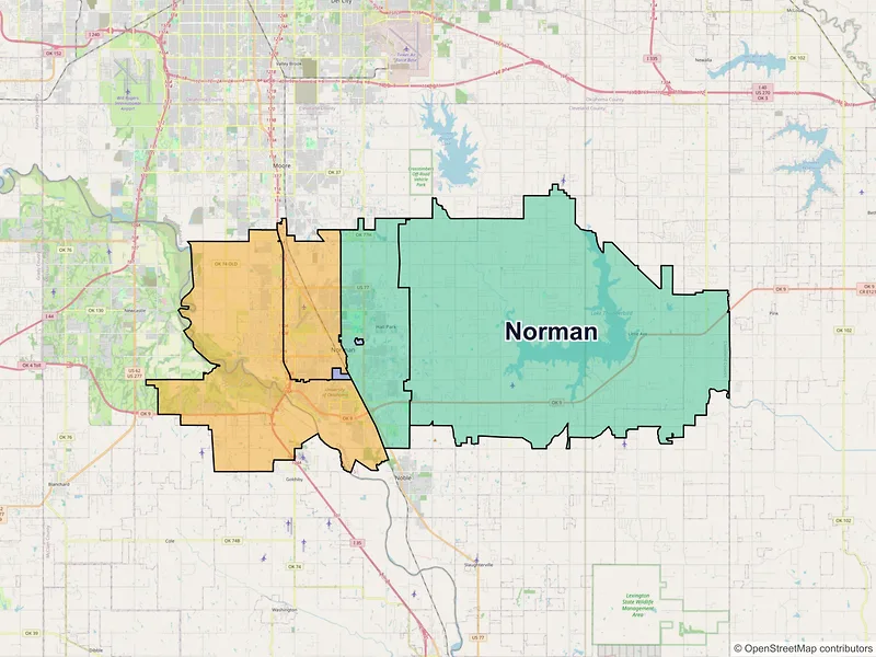 Map of Norman, Oklahoma and ZIP codes