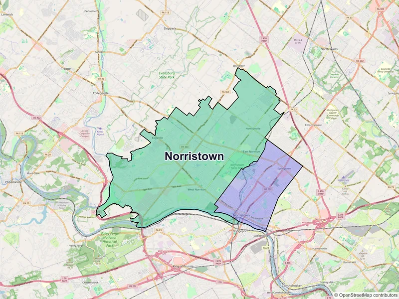 Map of Norristown, Pennsylvania and ZIP codes