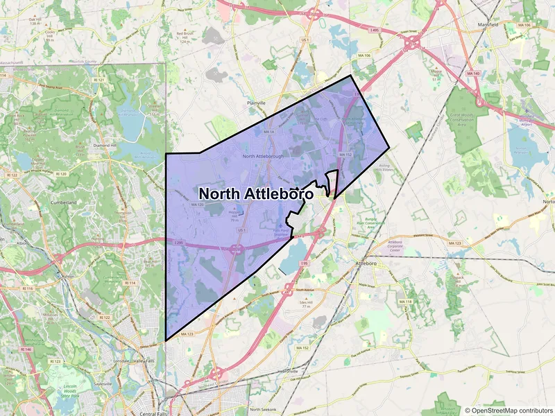 Map of North Attleboro, Massachusetts and ZIP codes