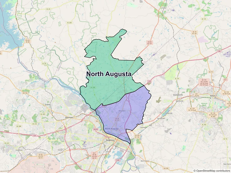 Map of North Augusta, South Carolina and ZIP codes