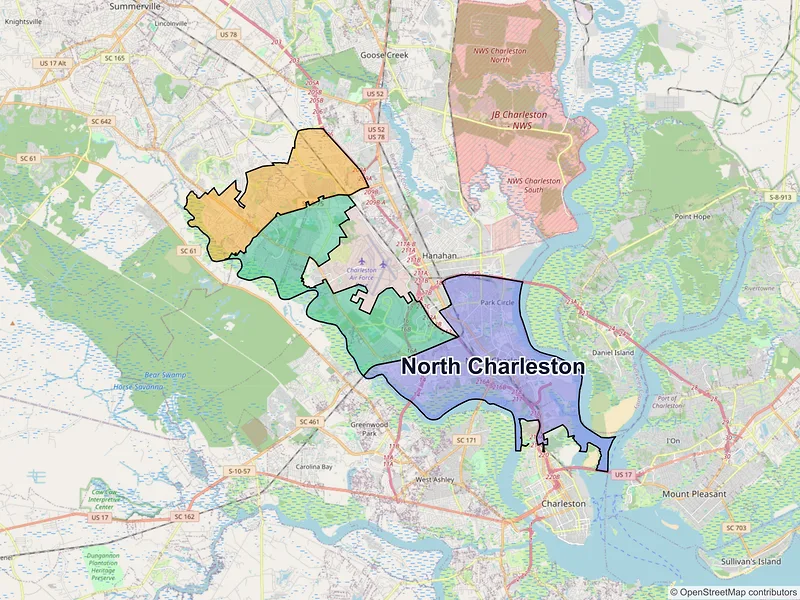 Map of North Charleston, South Carolina and ZIP codes