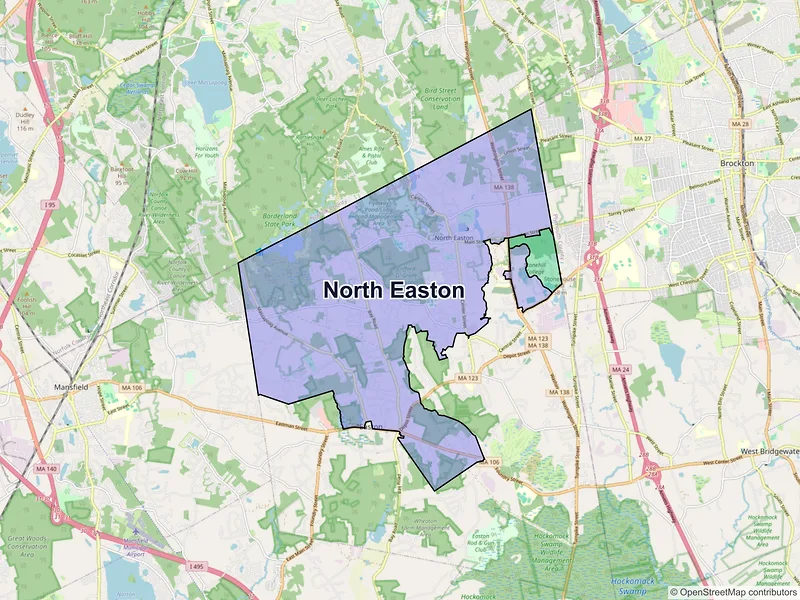 Map of North Easton, Massachusetts and ZIP codes