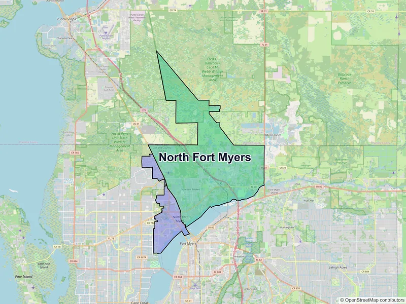 Map of North Fort Myers, Florida and ZIP codes