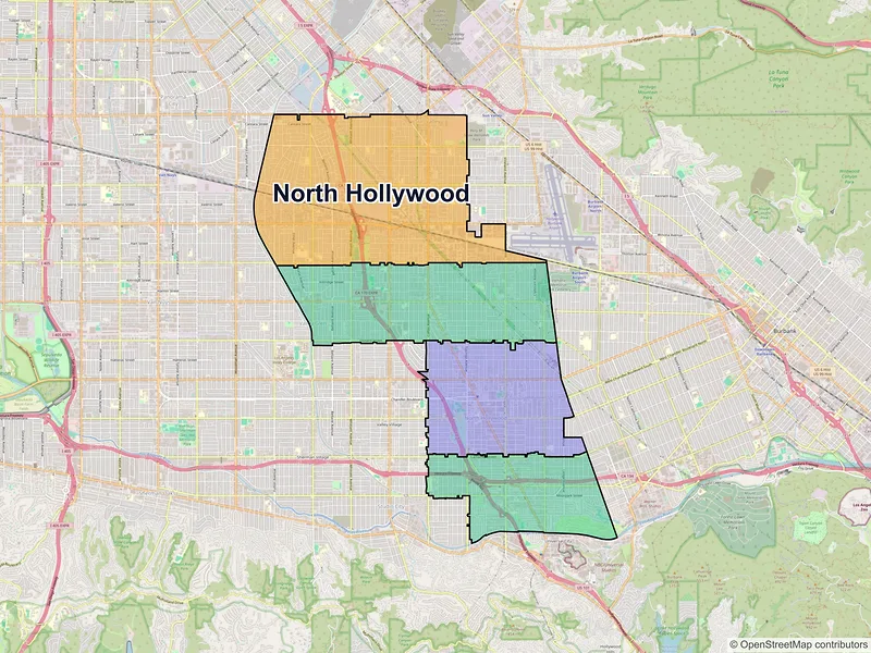 Map of North Hollywood, California and ZIP codes