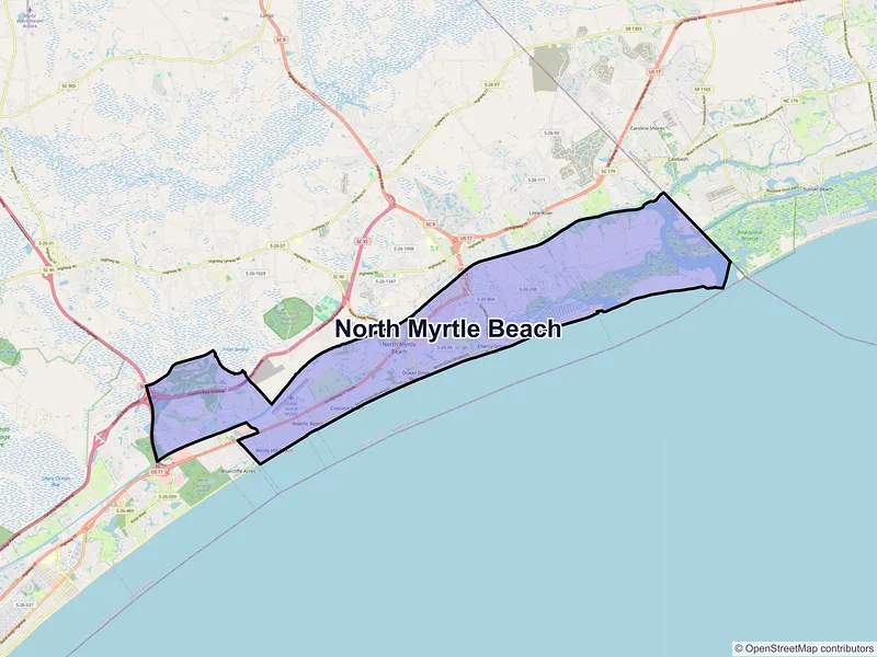 Map of North Myrtle Beach, South Carolina and ZIP codes