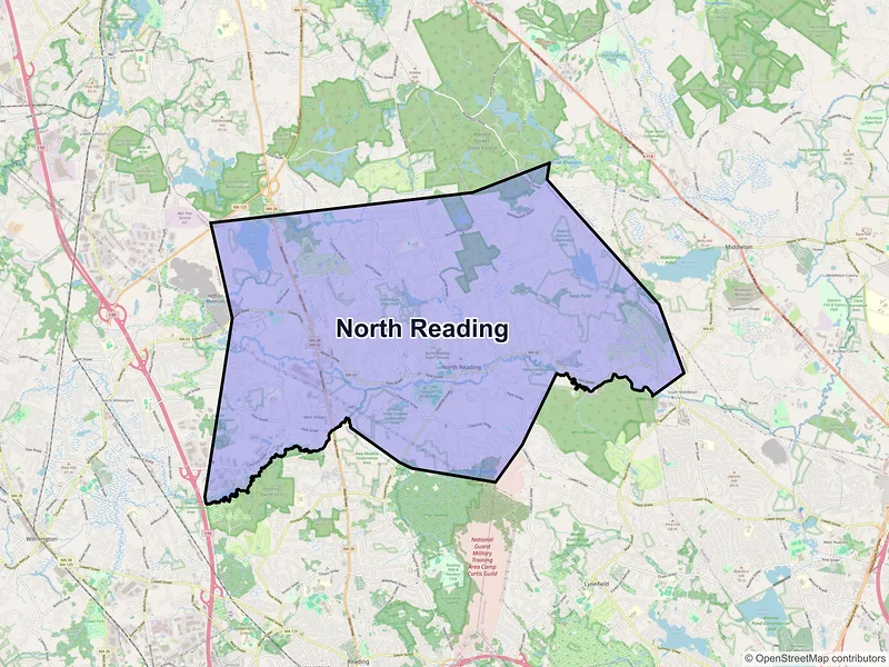 Map of North Reading, Massachusetts and ZIP codes