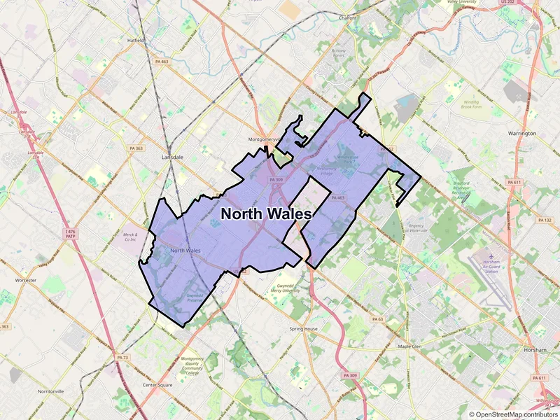 Map of North Wales, Pennsylvania and ZIP codes