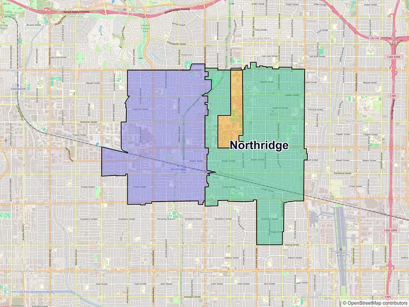 Map of Northridge, California and ZIP codes