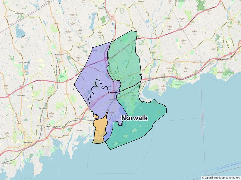 Map of Norwalk, Connecticut and ZIP codes