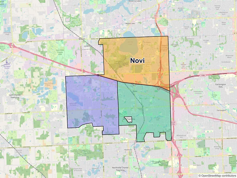 Map of Novi, Michigan and ZIP codes
