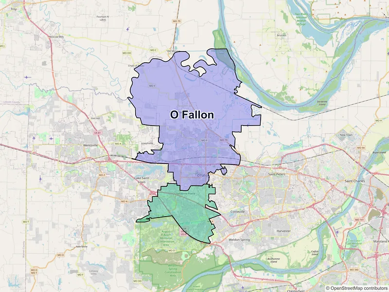 Map of O Fallon, Missouri and ZIP codes