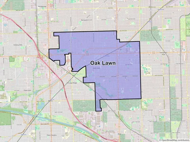 Map of Oak Lawn, Illinois and ZIP codes