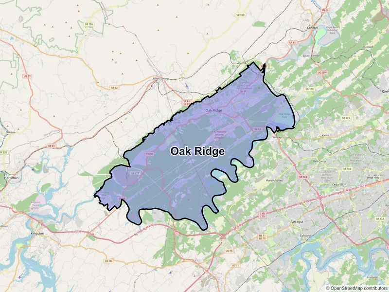 Map of Oak Ridge, Tennessee and ZIP codes