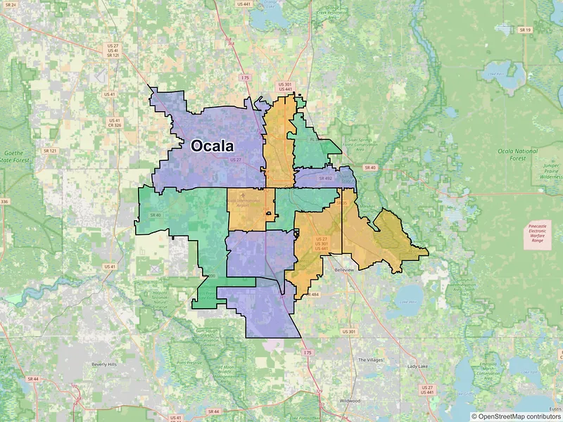 Map of Ocala, Florida and ZIP codes