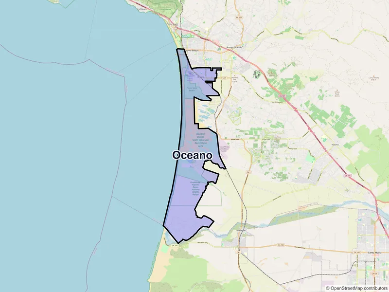 Map of Oceano, California and ZIP codes