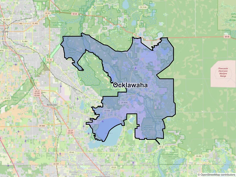Map of Ocklawaha, Florida and ZIP codes