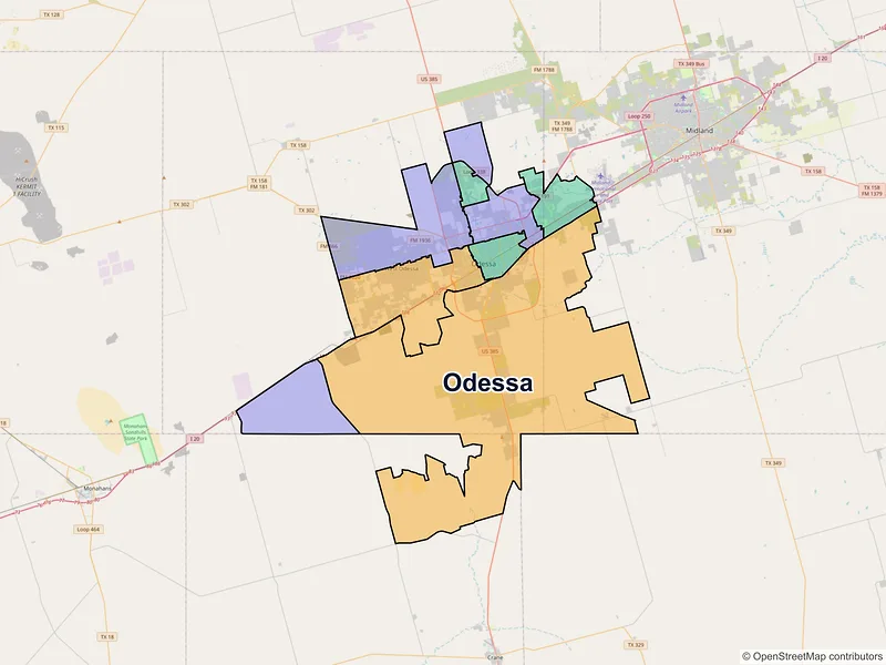 Map of Odessa, Texas and ZIP codes