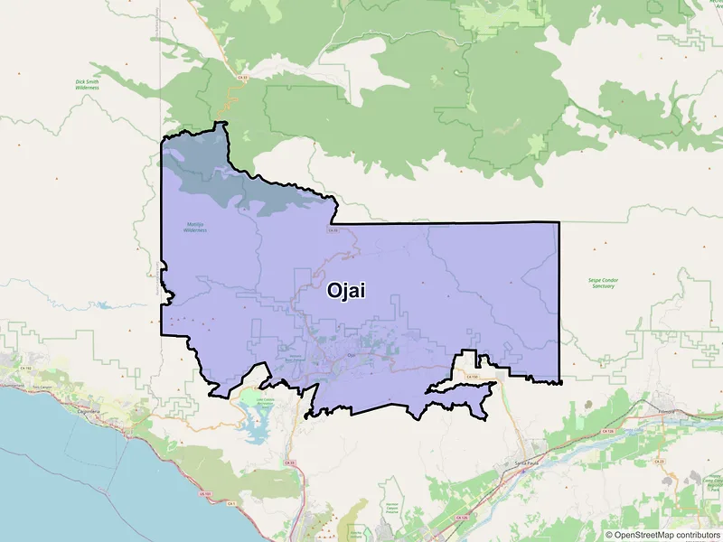 Map of Ojai, California and ZIP codes