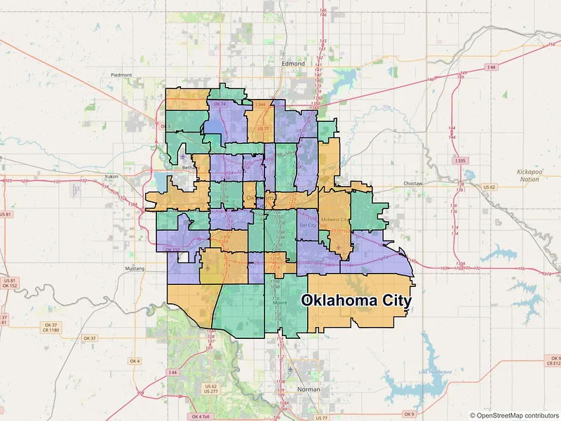 Map of Oklahoma City, Oklahoma and ZIP codes