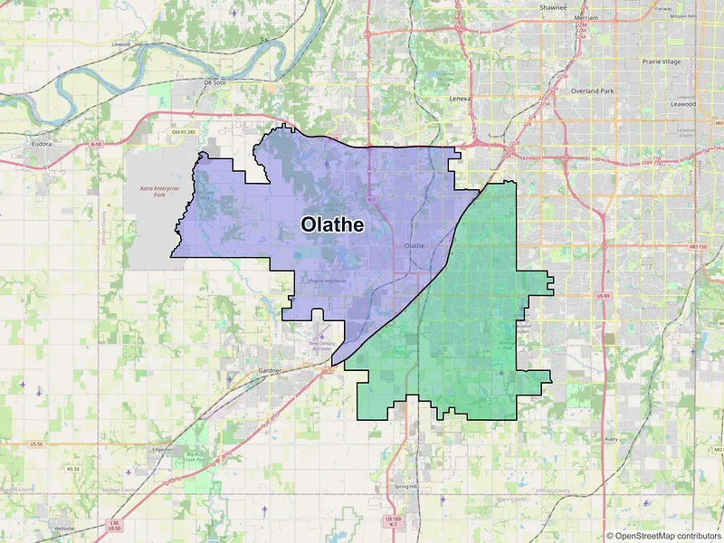 Map of Olathe, Kansas and ZIP codes