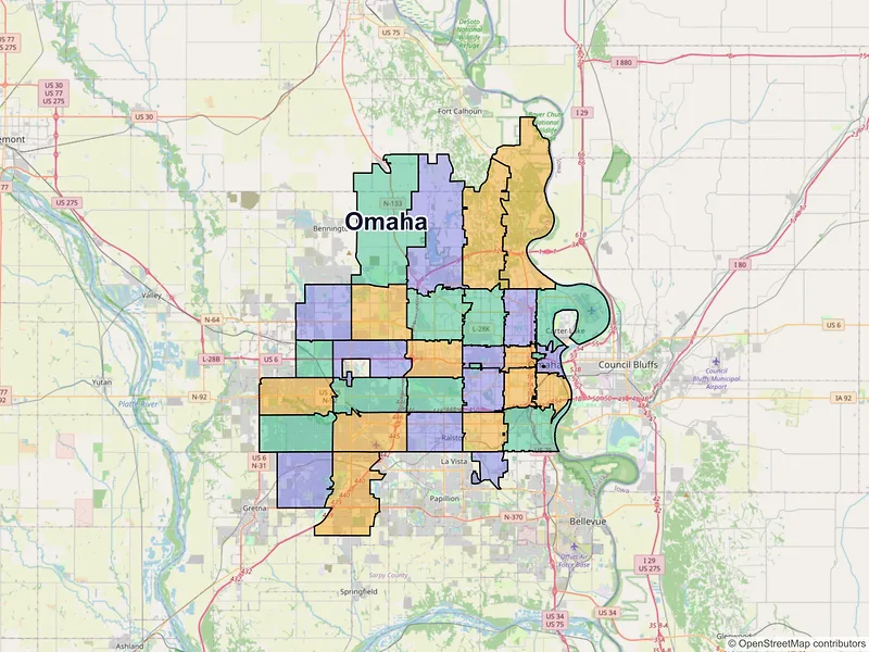 Map of Omaha, Nebraska and ZIP codes