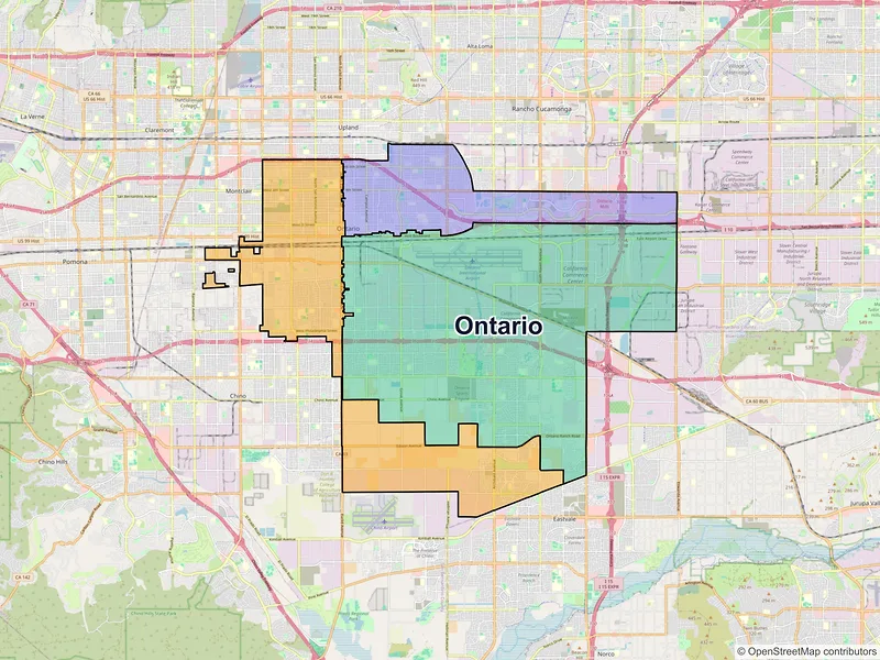 Map of Ontario, California and ZIP codes