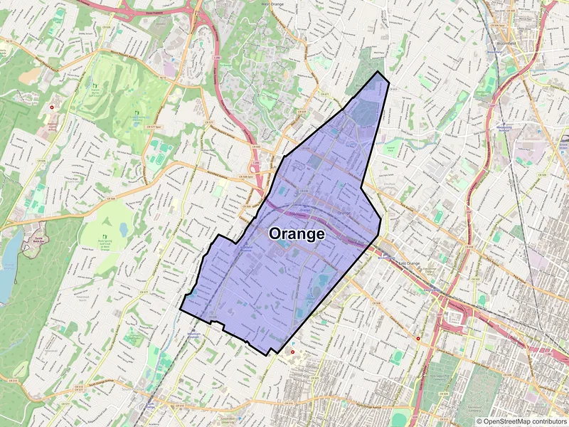 Map of Orange, New Jersey and ZIP codes
