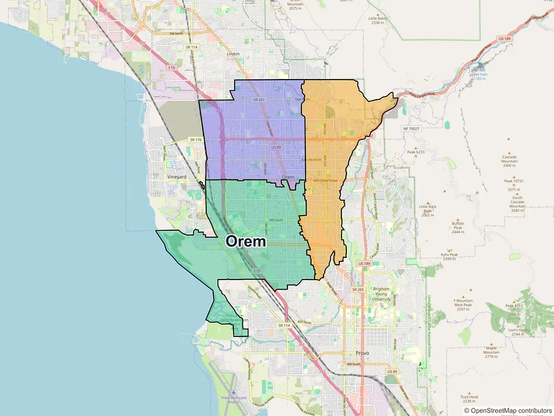 Map of Orem, Utah and ZIP codes