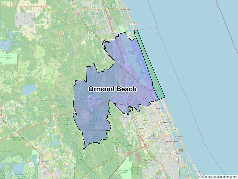 Map of Ormond Beach, Florida and ZIP codes