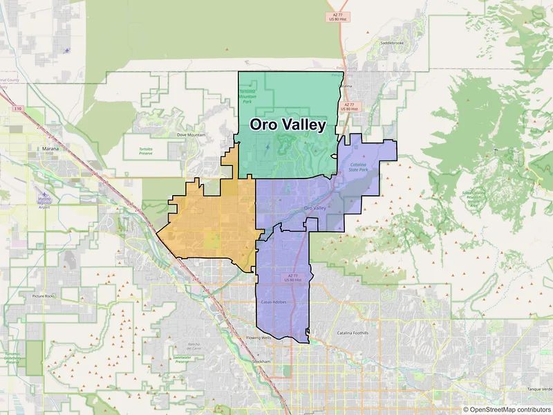 Map of Oro Valley, Arizona and ZIP codes