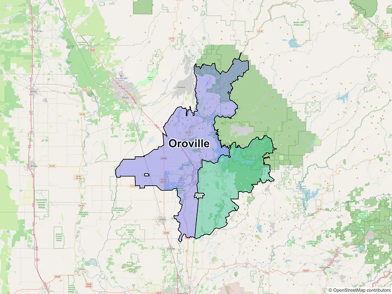 Map of Oroville, California and ZIP codes