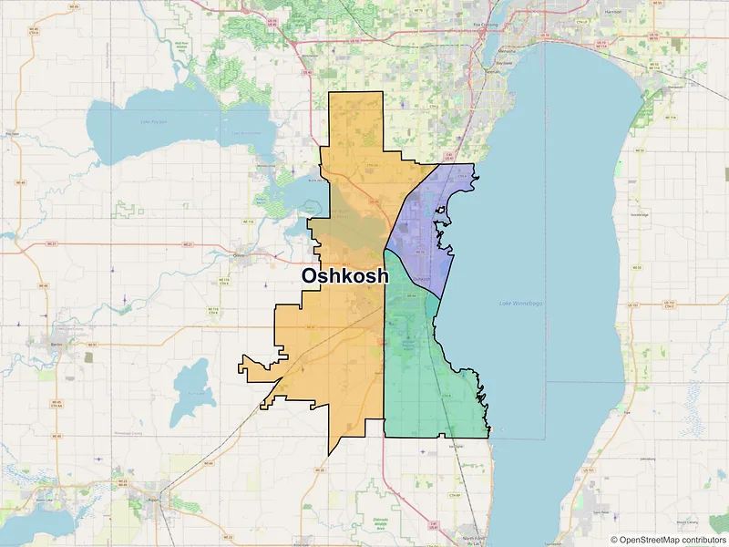 Map of Oshkosh, Wisconsin and ZIP codes