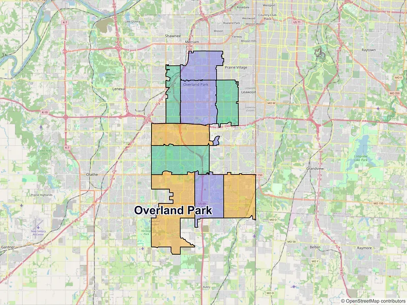 Map of Overland Park, Kansas and ZIP codes
