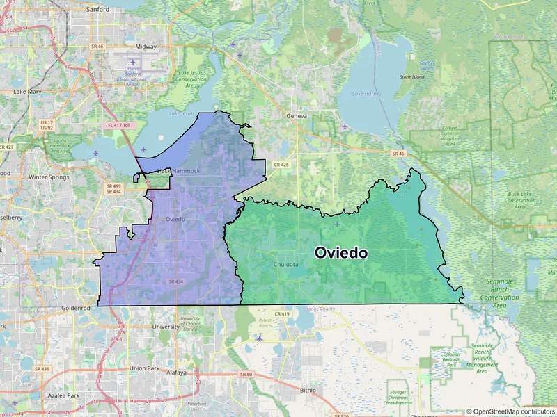 Map of Oviedo, Florida and ZIP codes