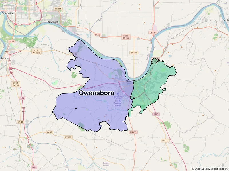 Map of Owensboro, Kentucky and ZIP codes