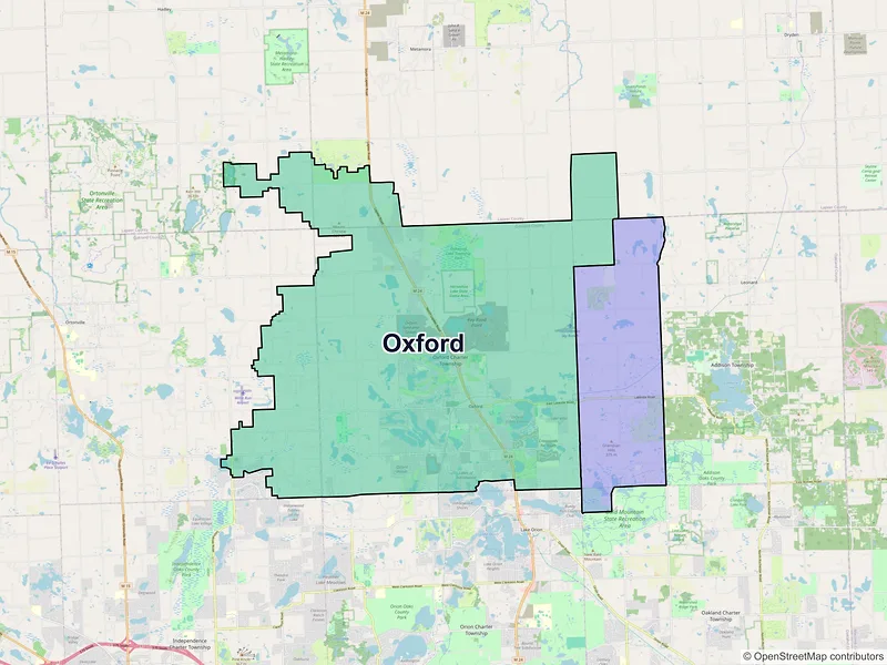 Map of Oxford, Michigan and ZIP codes