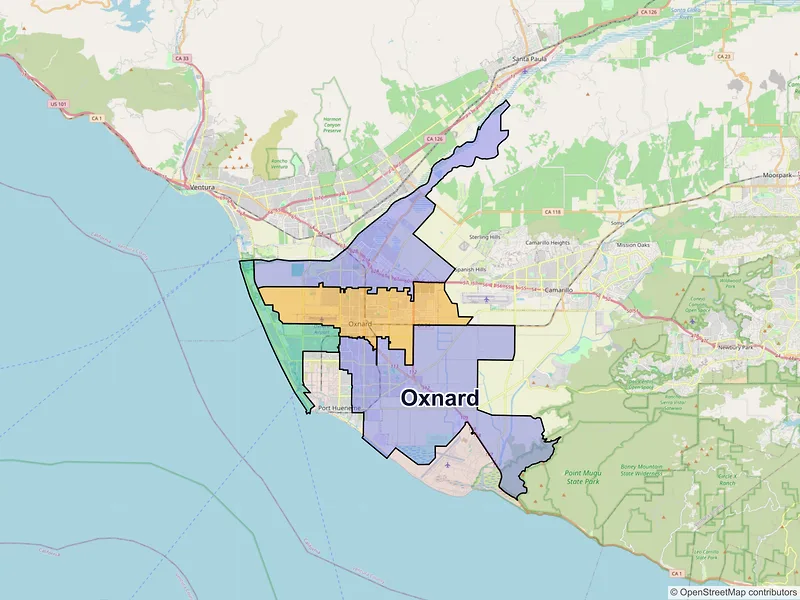 Map of Oxnard, California and ZIP codes