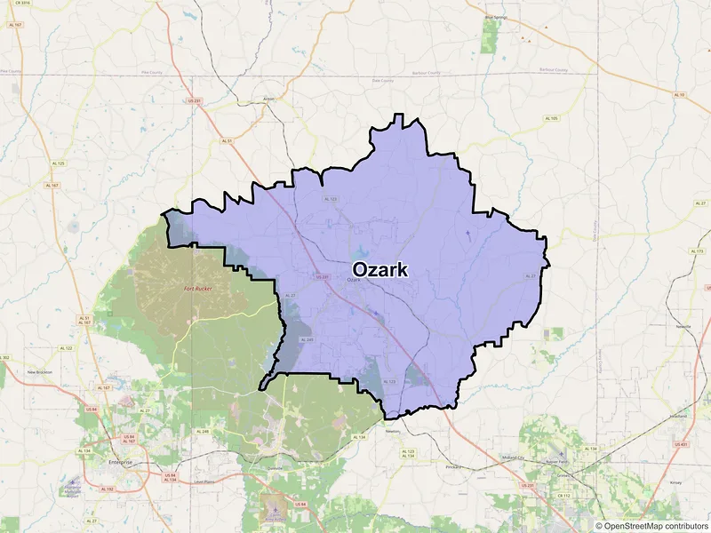 Map of Ozark, Alabama and ZIP codes