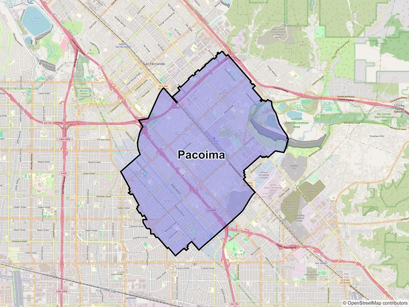 Map of Pacoima, California and ZIP codes